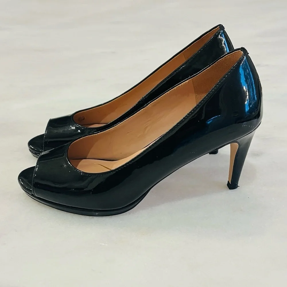Cole Haan 2 Pairs 360 Drado Nude Black Patent Leather Peep-Toe Heels Size 7.5